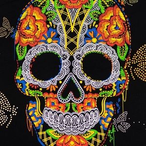 Rhinestone Sugar Skull Graphic Shirt Round Collar Short Sleeve Tee